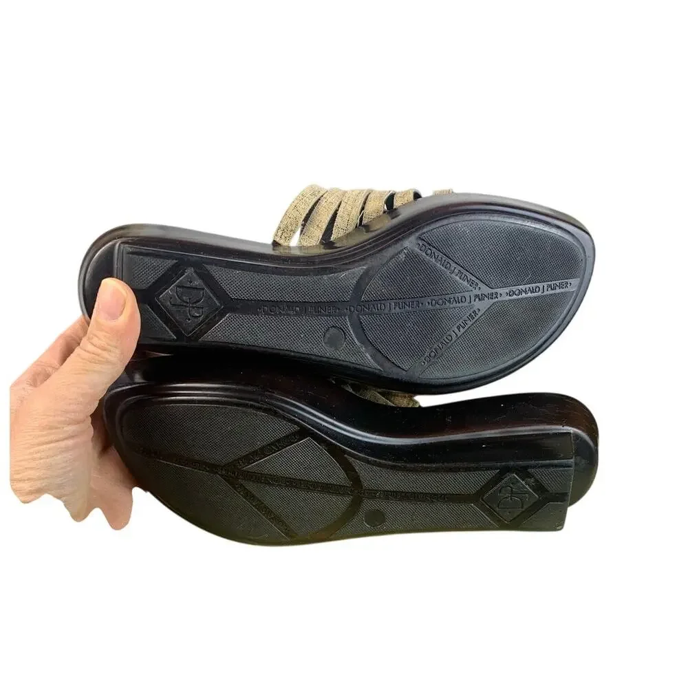 Donald J Pliner Cissy Platform Sandals Gold Black Leather 8.5